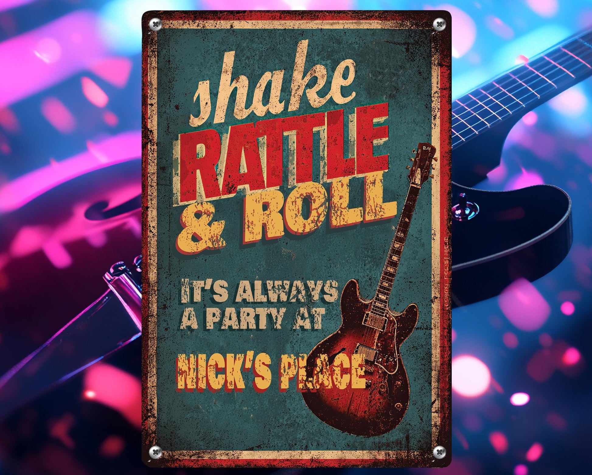 Personalized Shake Rattle & Roll metal sign Vintage Style Retro Metal Sign for Home Decor/add your favorite Rock and Roller's name