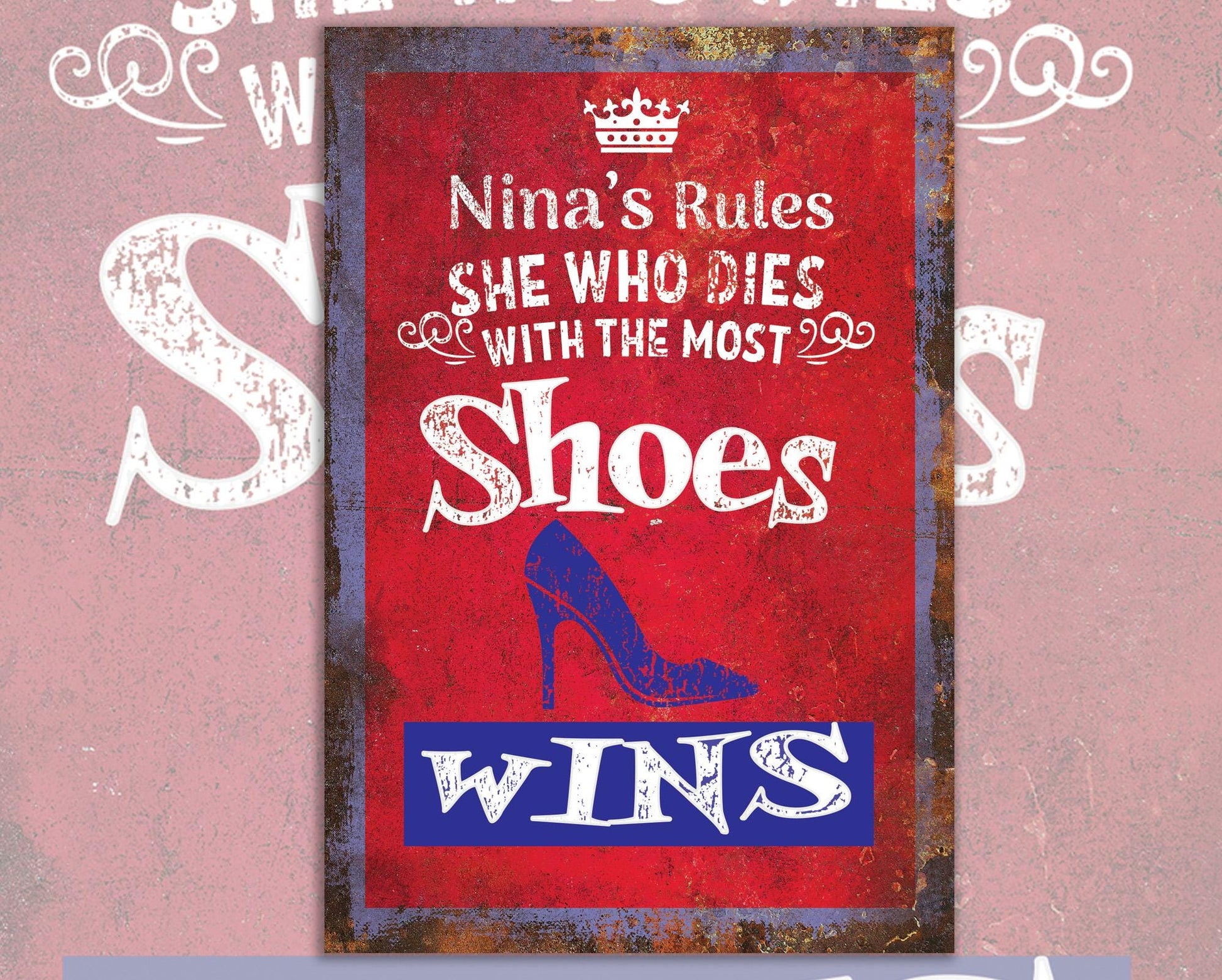 Shoe Closet Retro personalized Metal Sign Home Decor. Personalize with the name of anyone who loves shoes.