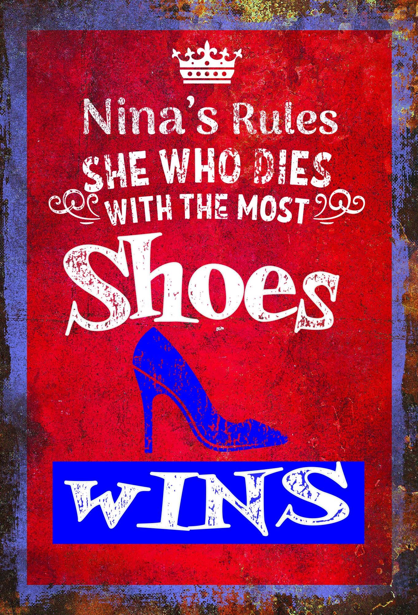 Shoe Closet Retro personalized Metal Sign Home Decor. Personalize with the name of anyone who loves shoes.