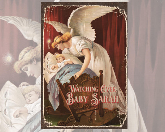 Personalized Angel sign for babies room. New born gift. New mom. Watching over baby