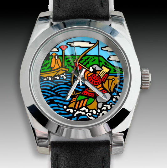 Japanese Samurai Archer Watch – Nasu no Yoichi Fan Shooting Scene – Handmade Seiko Quartz Watch – Unique Japanese Art Timepiece