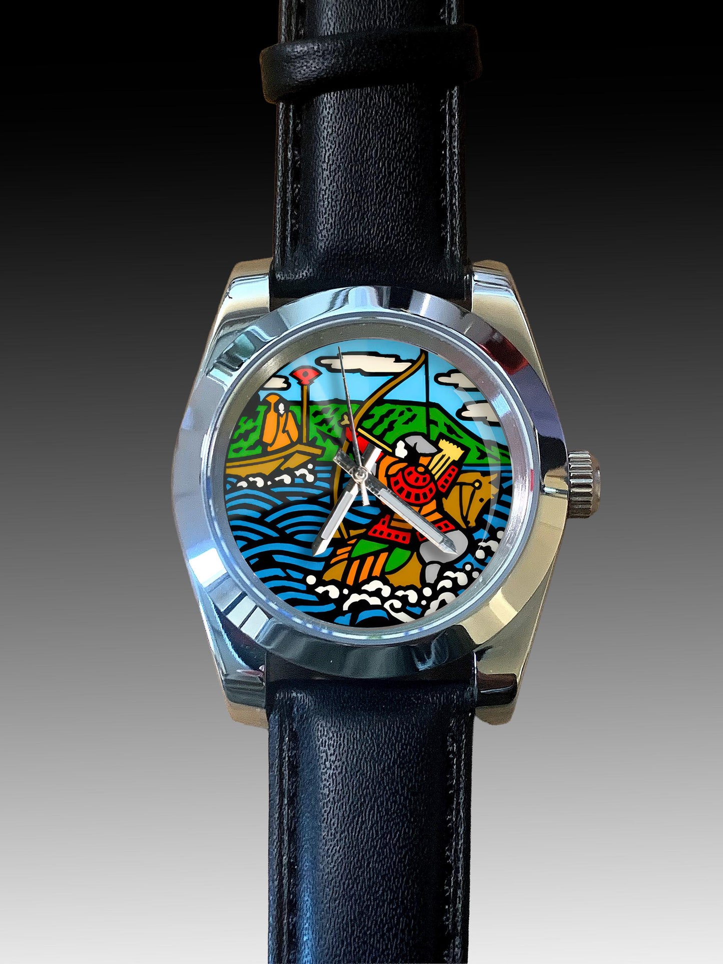 Japanese Samurai Archer Watch – Nasu no Yoichi Fan Shooting Scene – Handmade Seiko Quartz Watch – Unique Japanese Art Timepiece