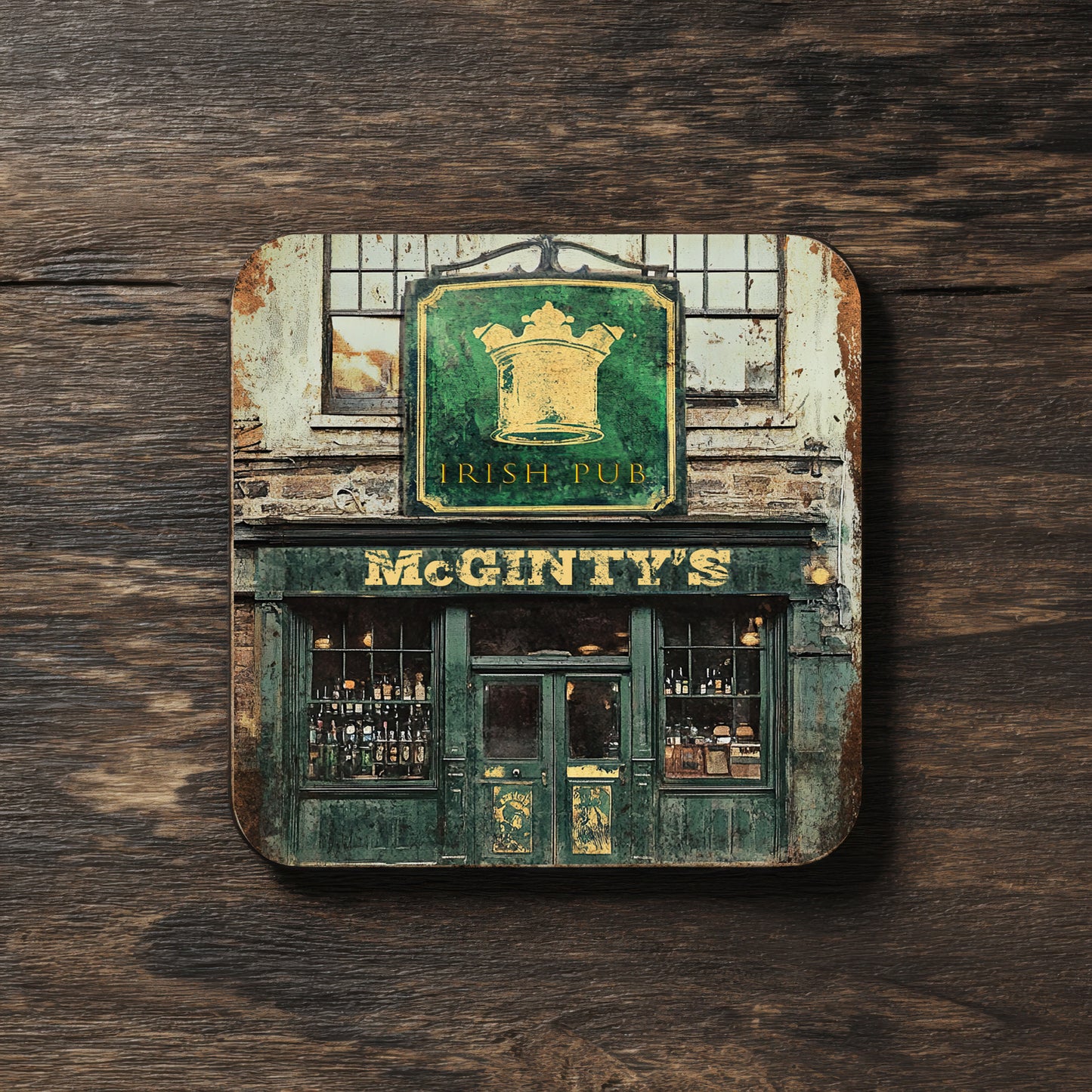 Personalized Irish Pub Coaster Set – Rustic Ceramic Drinkware, Country Kitchen Decor