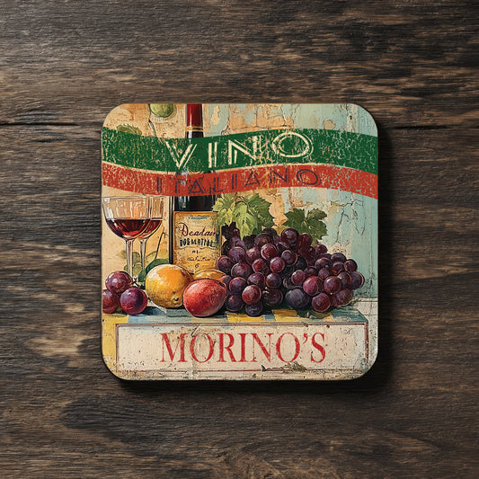Personalized Italian Wine Ceramic Coasters – Rustic Country Kitchen Decor Set