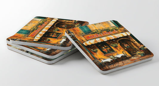 Set of 4 Italian Restaurant Ceramic Coasters – Vintage Cafe Decor