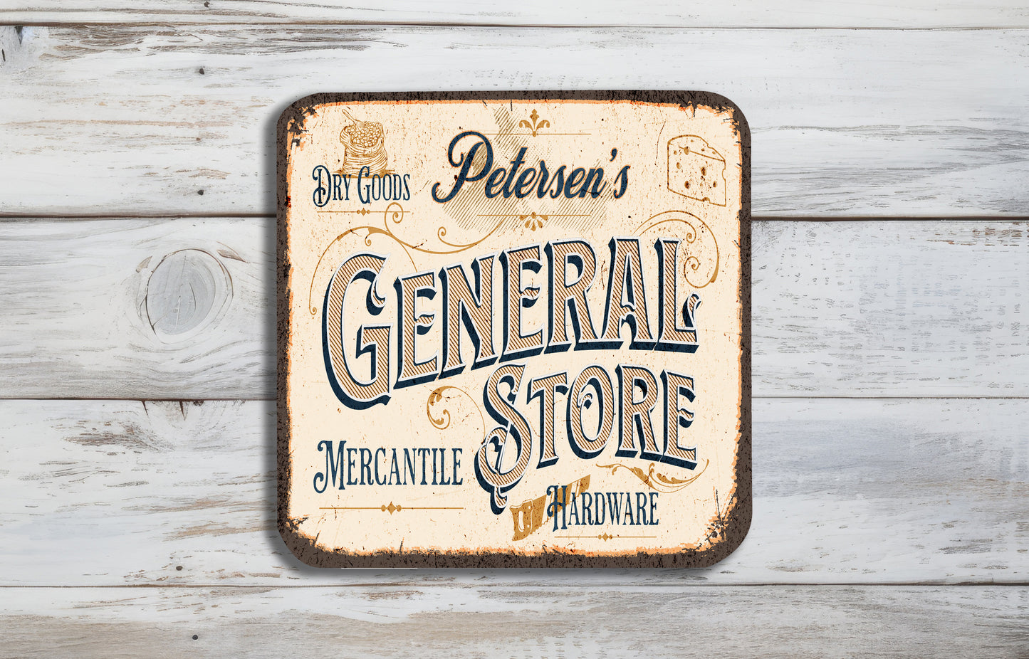 Personalized General Store Ceramic Coaster – Vintage Kitchen Art Gift - set of 4