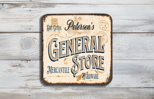 Personalized General Store Ceramic Coaster – Vintage Kitchen Art Gift - set of 4