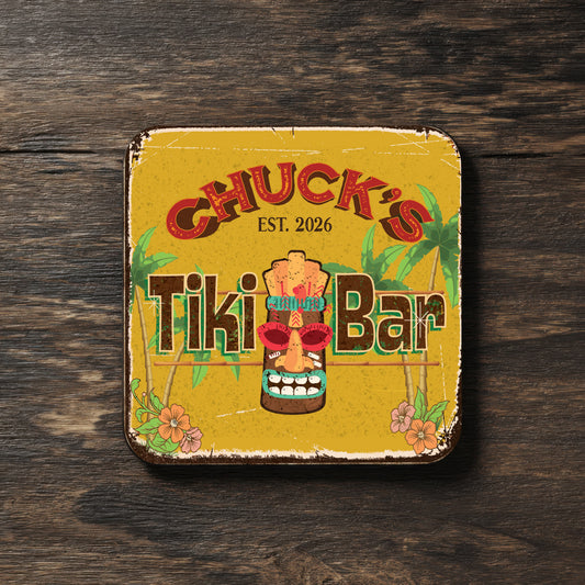 Personalized Vintage Tiki Bar Ceramic Coasters (Set of 4) – Tropical Drink Decor