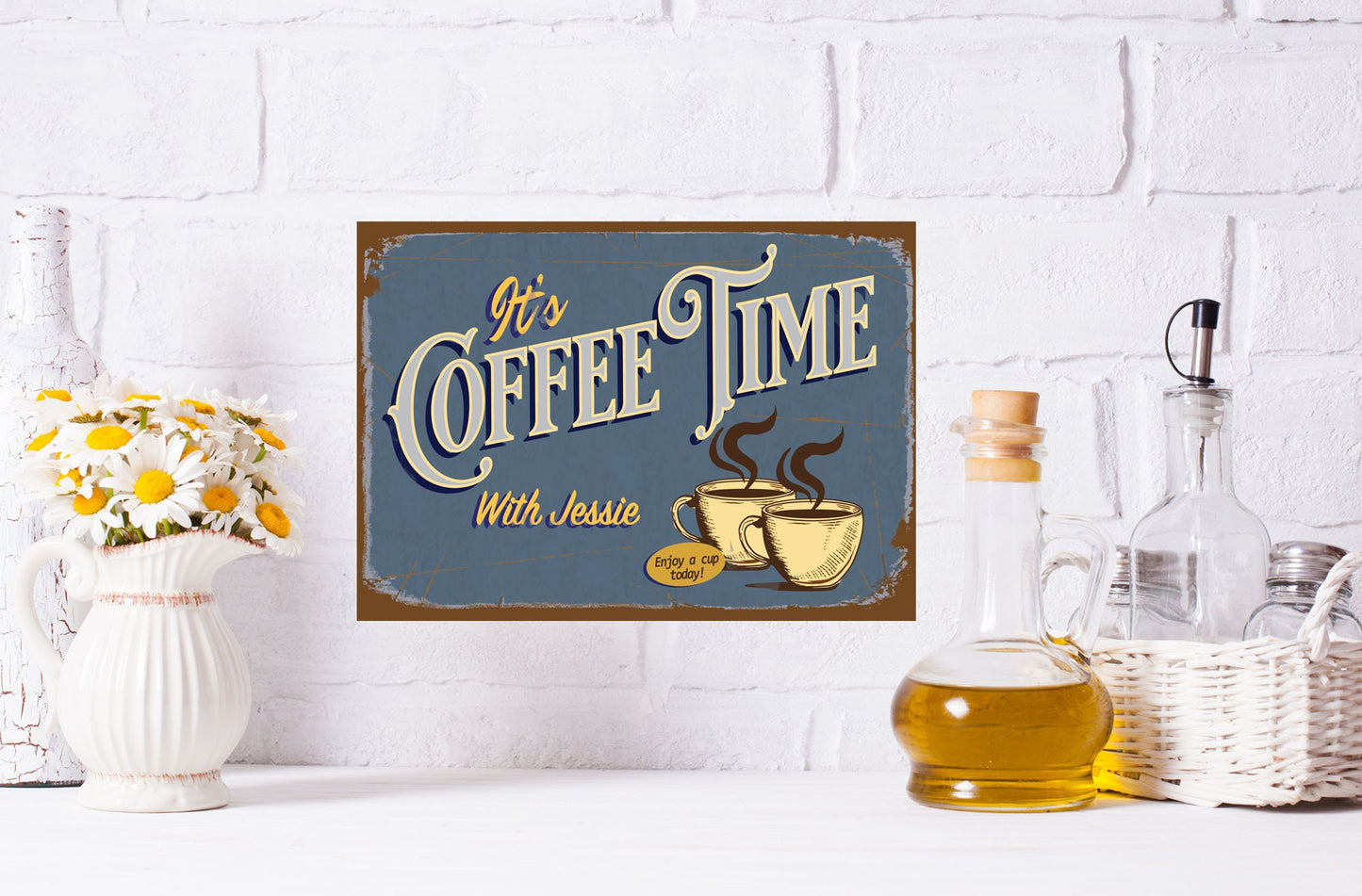 Coffee Sign Vintage Style Retro Metal Kitchen Sign for Home Decor. Personalize with your favorite coffee lover name.