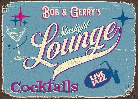 Cocktail Lounge Sign. Retro Style Personalized Metal Sign. For Home Decor or Home Bar. A great gift for your favorite cocktail lover.