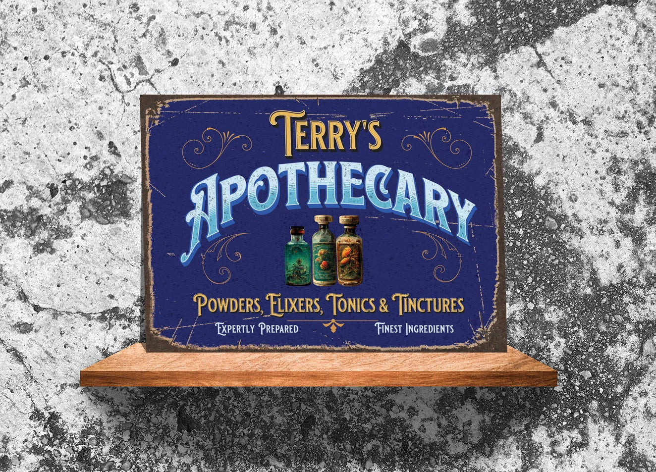 Apothecary Sign Personalized Vintage Style Retro Metal Kitchen Sign. Home Decor. Personalize with any name.