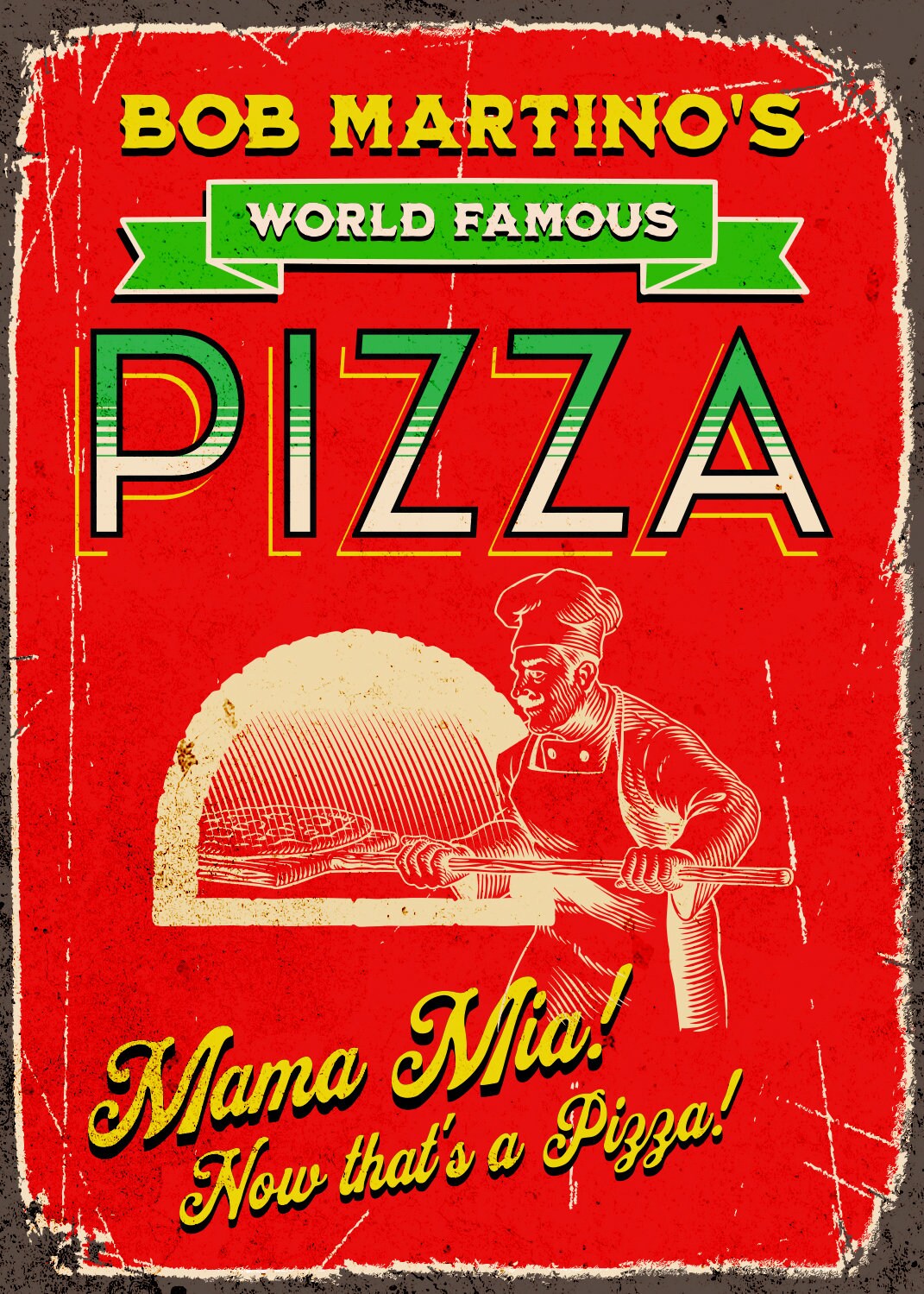 Personalized World Famous Pizza Sign. Vintage Kitchen Sign. Great Gift for any pizza chef