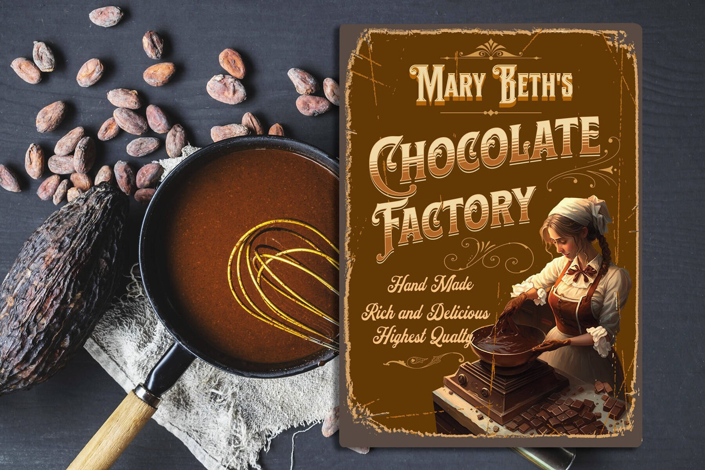 Personalized Chocolate Sign. Vintage Kitchen Sign. Great Gift for any chocolate lover