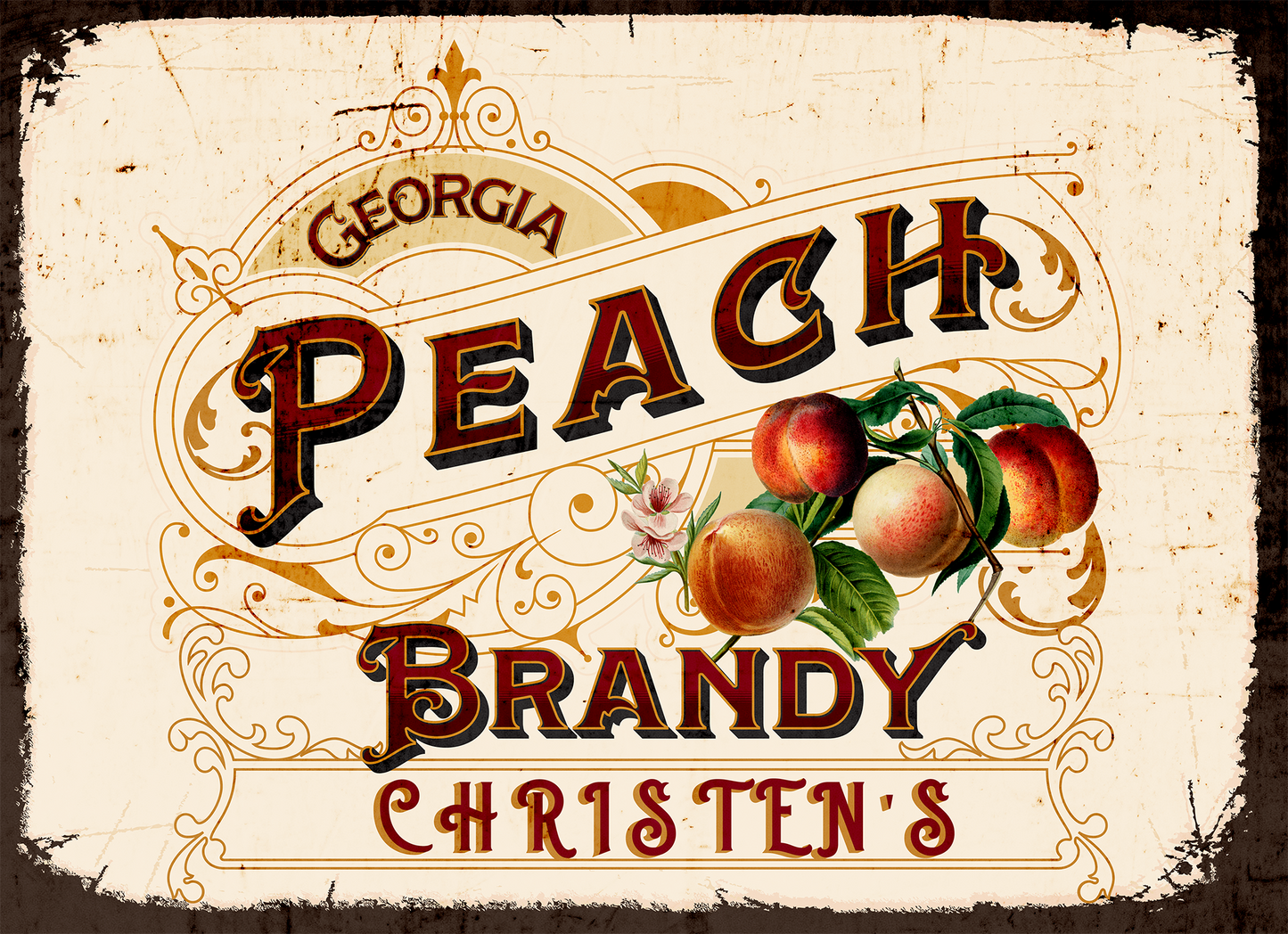 Personalized Peach Brandy Sign. Vintage Kitchen Sign. Great Gift for anyone who loves Peach Brandy or vintage advertising