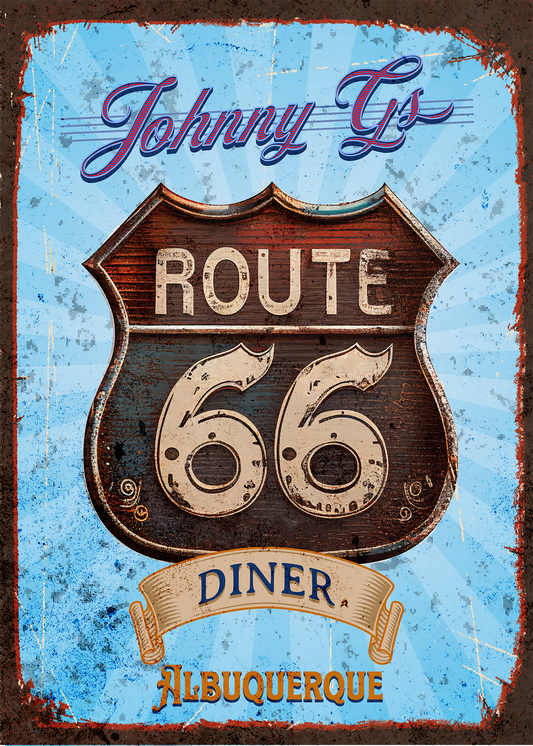 Personalized Vintage Route 66 Diner Sign. Home Decor. Personalize with any name and city